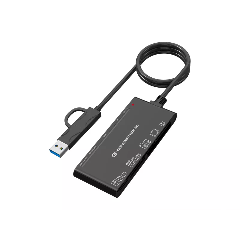 7-in-1-kortinlukija CONCEPTRONIC BIAN10B — USB 3.2 Gen 1 Type-A/Type-C, CF/MMC/MS/SD/MicroSD/xD, musta