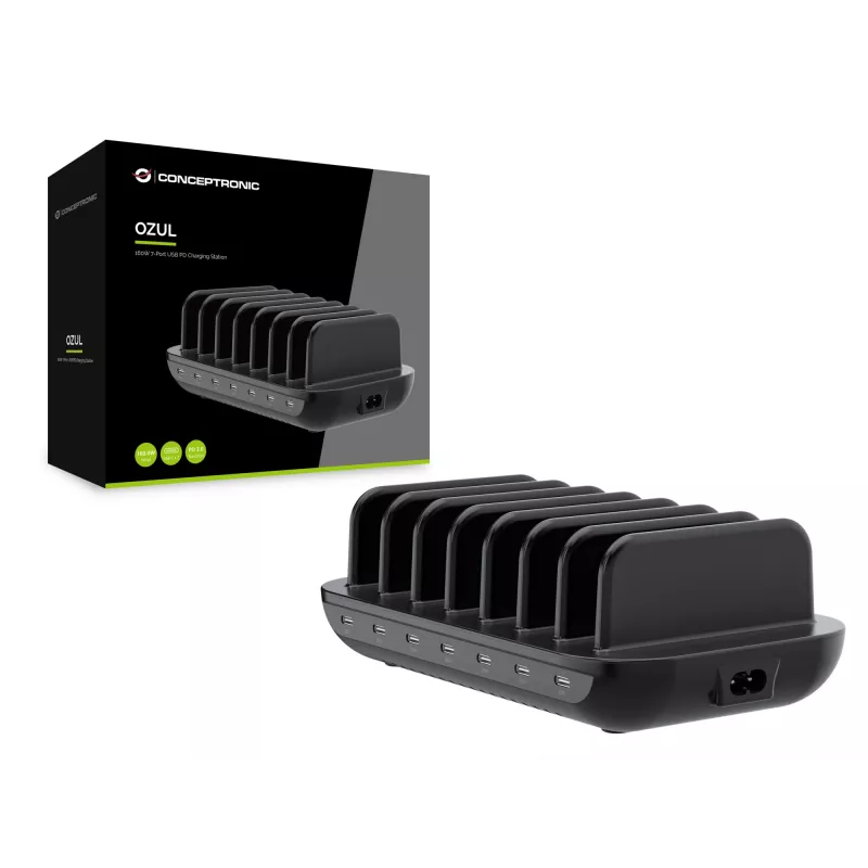 Conceptronic OZUL07B 160W 7-porttinen USB PD -latausasema, USB-C x 7, PD 3.0