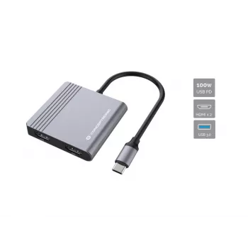 Conceptronic DONN13G kannettavan telakka/porttitoistin johdollinen USB 3.2 Gen 1 (3.1 Gen 1) Type-C, harmaa