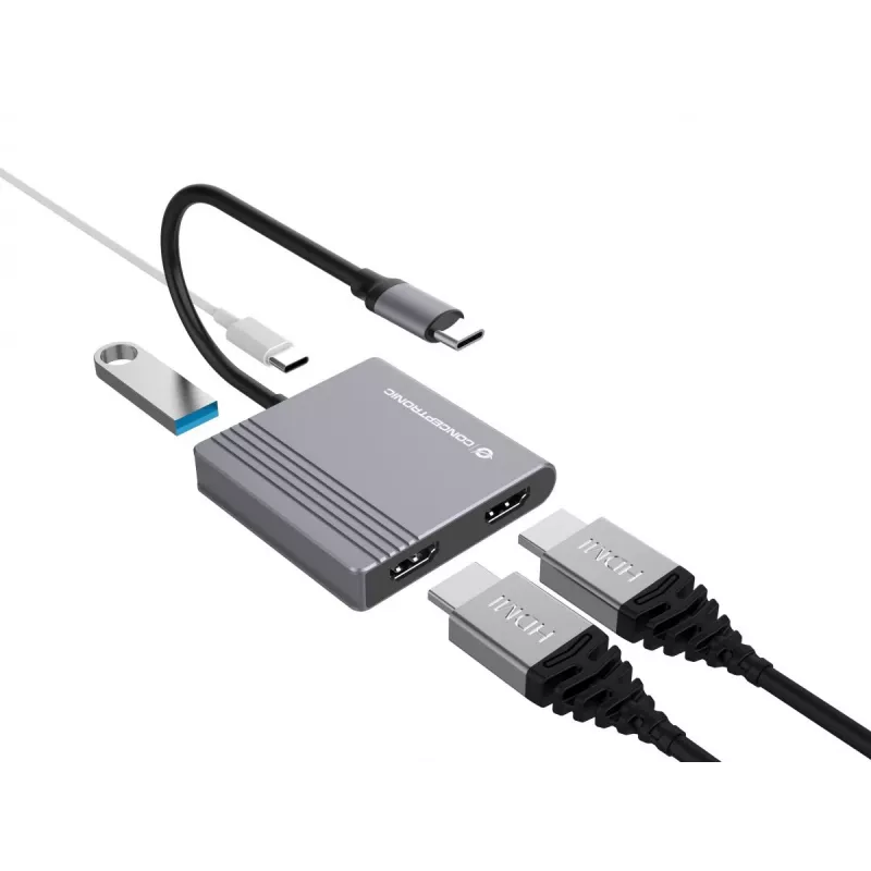 Conceptronic DONN13G kannettavan telakka/porttitoistin johdollinen USB 3.2 Gen 1 (3.1 Gen 1) Type-C, harmaa
