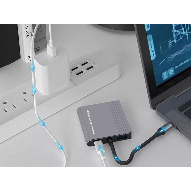 Conceptronic DONN13G kannettavan telakka/porttitoistin johdollinen USB 3.2 Gen 1 (3.1 Gen 1) Type-C, harmaa