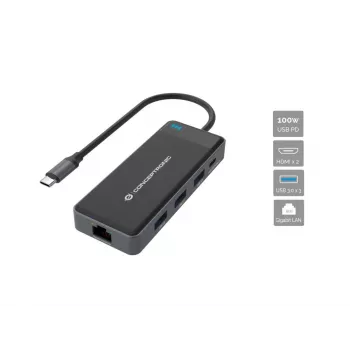 Conceptronic DONN14G kannettavan telakka/porttitoistin johdollinen USB 3.2 Gen 1 (3.1 Gen 1) Type-C, harmaa
