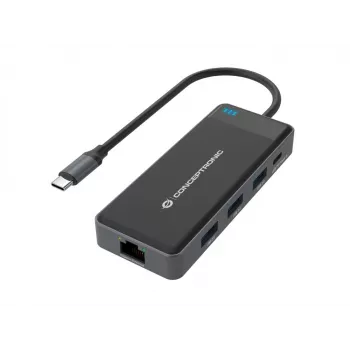 Conceptronic DONN14G kannettavan telakka/porttitoistin johdollinen USB 3.2 Gen 1 (3.1 Gen 1) Type-C, harmaa
