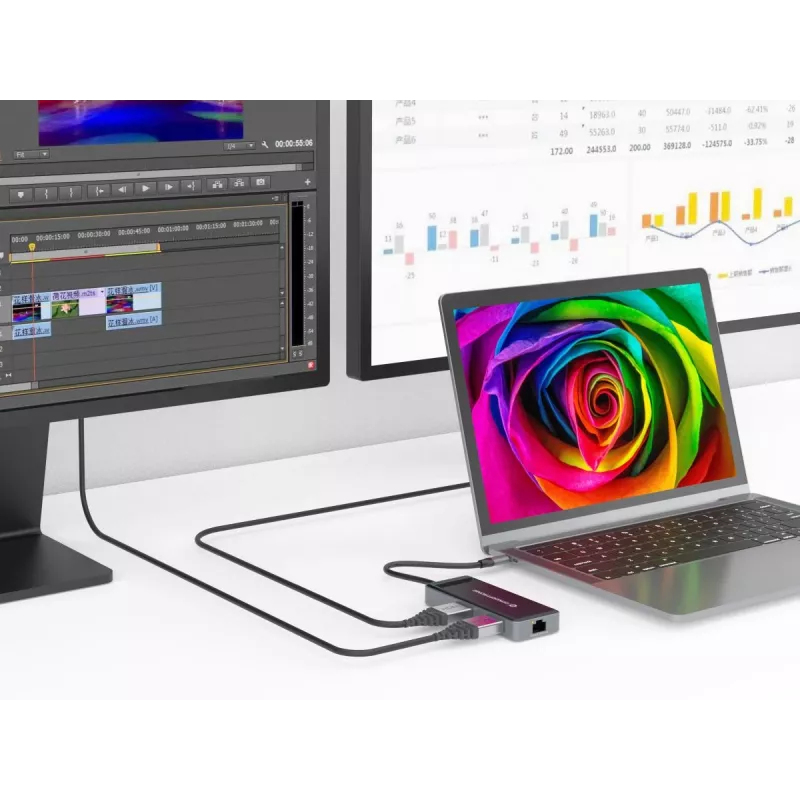 Conceptronic DONN14G kannettavan telakka/porttitoistin johdollinen USB 3.2 Gen 1 (3.1 Gen 1) Type-C, harmaa