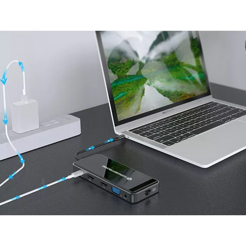 Conceptronic DONN14G kannettavan telakka/porttitoistin johdollinen USB 3.2 Gen 1 (3.1 Gen 1) Type-C, harmaa