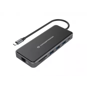 Conceptronic DONN15G kannettavan telakka/porttitoistin johdollinen USB 3.2 Gen 1 (3.1 Gen 1) Type-C, harmaa