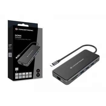 Conceptronic DONN15G kannettavan telakka/porttitoistin johdollinen USB 3.2 Gen 1 (3.1 Gen 1) Type-C, harmaa