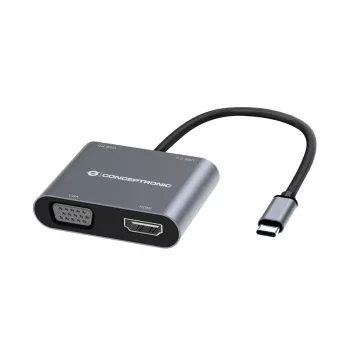 Conceptronic DONN16G johdollinen USB 3.2 Gen 1 Type-C, harmaa, 100W, 4K Ultra HD