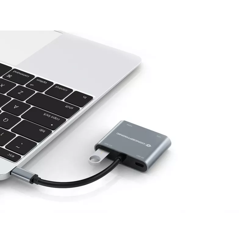 Conceptronic DONN16G johdollinen USB 3.2 Gen 1 Type-C, harmaa, 100W, 4K Ultra HD