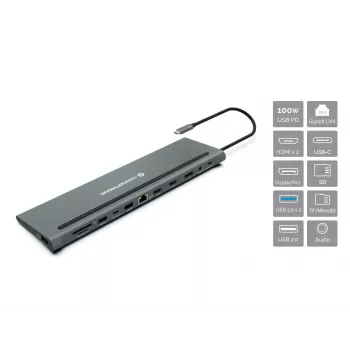 Conceptronic DONN17G kannettavan telakka/porttitoistin johdollinen USB 3.2 Gen 1 (3.1 Gen 1) Type-C, harmaa