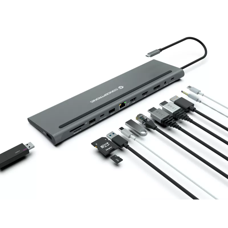 Conceptronic DONN17G kannettavan telakka/porttitoistin johdollinen USB 3.2 Gen 1 (3.1 Gen 1) Type-C, harmaa