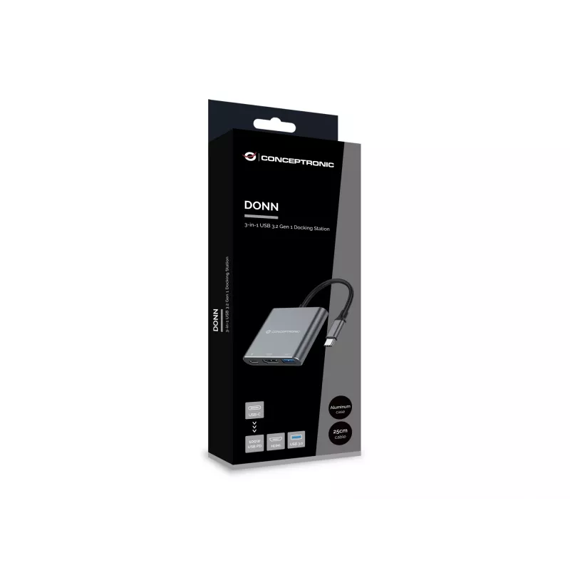 Conceptronic DONN18G 3-in-1 USB 3.2 Gen 1 -telakka, HDMI, USB 3.0, 100W USB PD