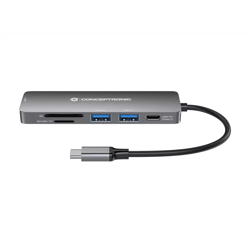 Conceptronic DONN11G 6-in-1 USB 3.2 Gen 1 -telakka, HDMI, 100W USB PD, USB 3.0, USB 2.0, SD, TF/MicroSD