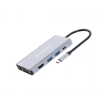 Conceptronic DONN20G 10-in-1 USB 3.2 Gen 1 -telakka, HDMI, VGA, USB-A 3.0 x 3, SD, TF/MicroSD, ääni, GbE LAN, 100W USB PD
