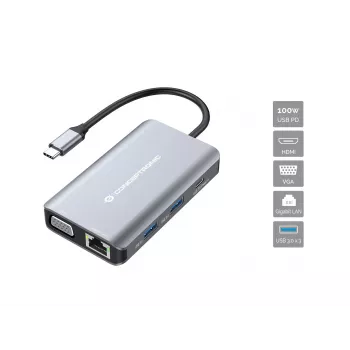 Conceptronic DONN21G kannettavan telakka/porttitoistin johdollinen USB 3.2 Gen 1 (3.1 Gen 1) Type-C, harmaa