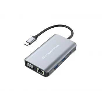 Conceptronic DONN21G kannettavan telakka/porttitoistin johdollinen USB 3.2 Gen 1 (3.1 Gen 1) Type-C, harmaa