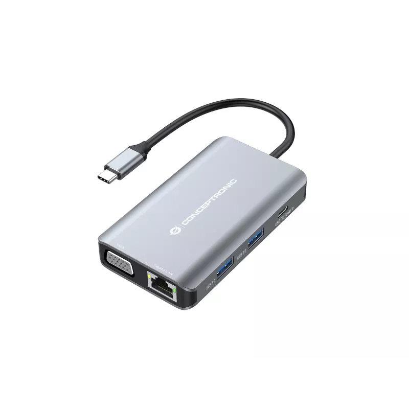 Conceptronic DONN21G kannettavan telakka/porttitoistin johdollinen USB 3.2 Gen 1 (3.1 Gen 1) Type-C, harmaa