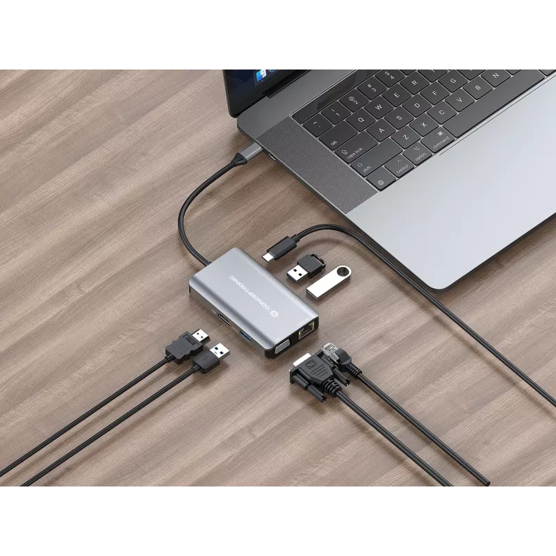 Conceptronic DONN21G kannettavan telakka/porttitoistin johdollinen USB 3.2 Gen 1 (3.1 Gen 1) Type-C, harmaa