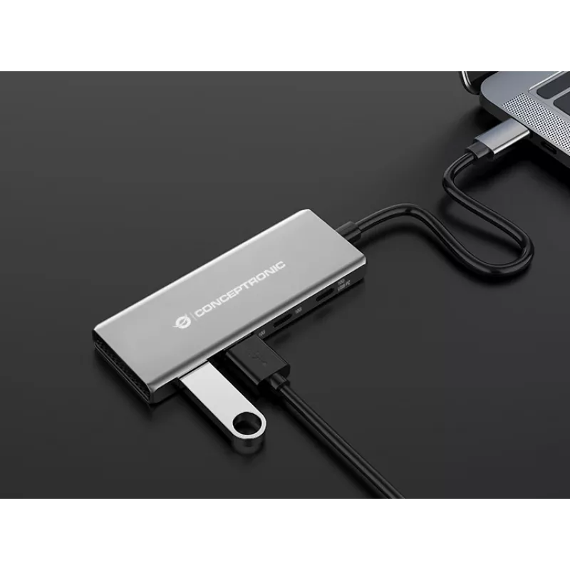 Conceptronic HUBBIES15G USB-keskitin USB 3.2 Gen 2 (3.1 Gen 2) Type-C 10 000 Mbit/s, harmaa