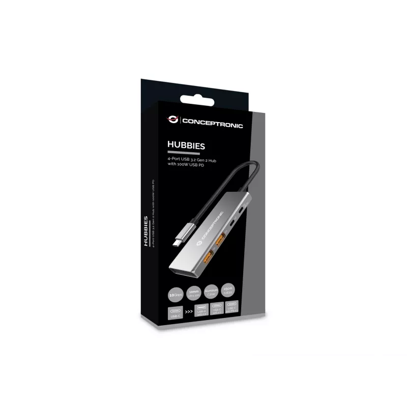 Conceptronic HUBBIES15G USB-keskitin USB 3.2 Gen 2 (3.1 Gen 2) Type-C 10 000 Mbit/s, harmaa