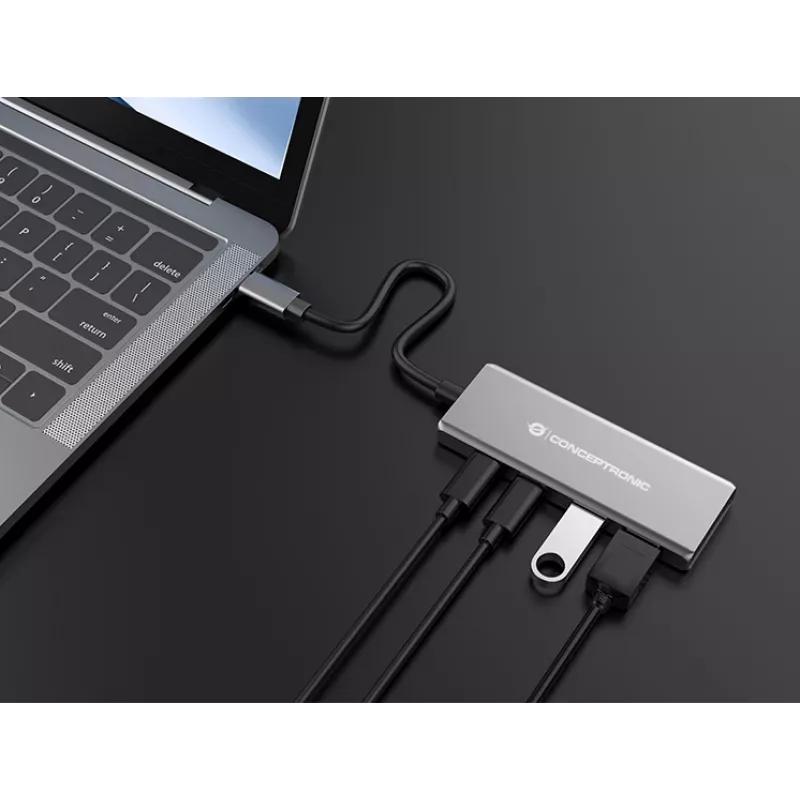 Conceptronic HUBBIES15G USB-keskitin USB 3.2 Gen 2 (3.1 Gen 2) Type-C 10 000 Mbit/s, harmaa