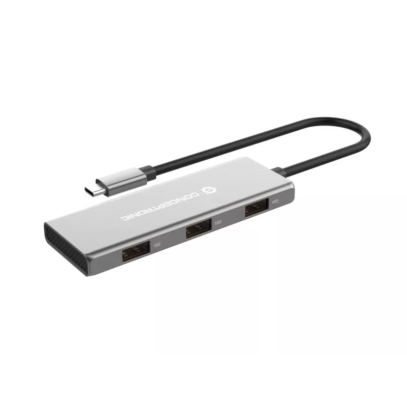 Conceptronic HUBBIES17G USB-keskitin USB 3.2 Gen 2 (3.1 Gen 2) Type-C 10 000 Mbit/s, harmaa