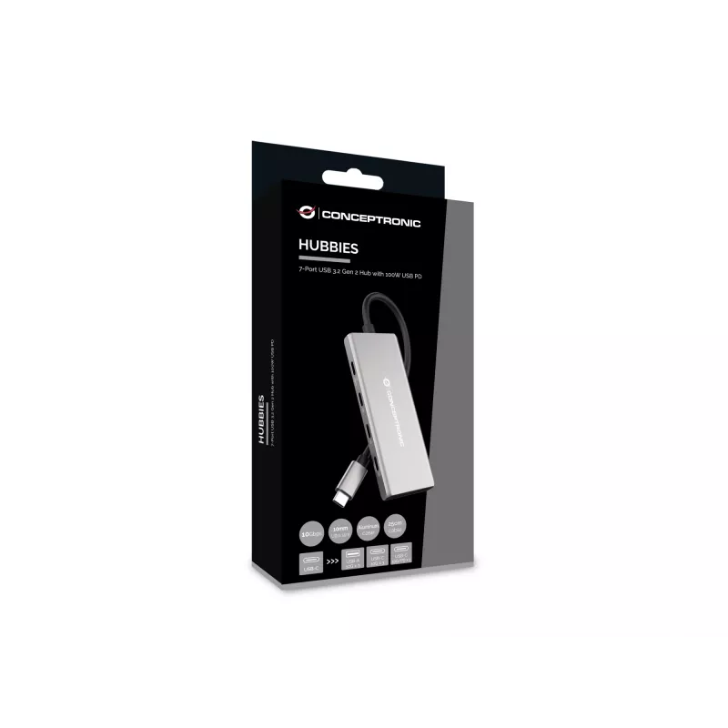Conceptronic HUBBIES17G USB-keskitin USB 3.2 Gen 2 (3.1 Gen 2) Type-C 10 000 Mbit/s, harmaa