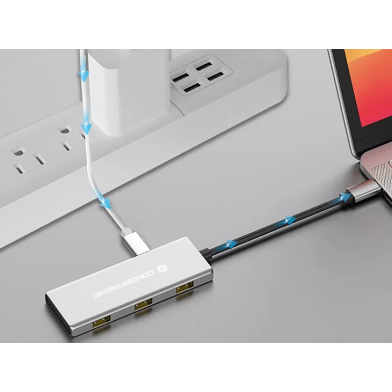 Conceptronic HUBBIES17G USB-keskitin USB 3.2 Gen 2 (3.1 Gen 2) Type-C 10 000 Mbit/s, harmaa