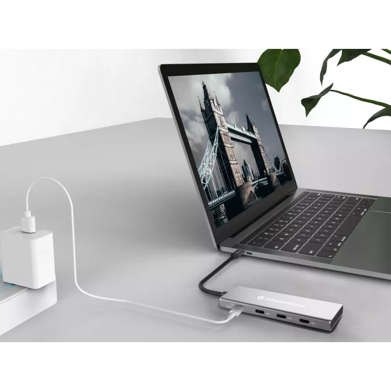 Conceptronic HUBBIES16G USB-keskitin USB 3.2 Gen 2 (3.1 Gen 2) Type-C 10 000 Mbit/s, harmaa