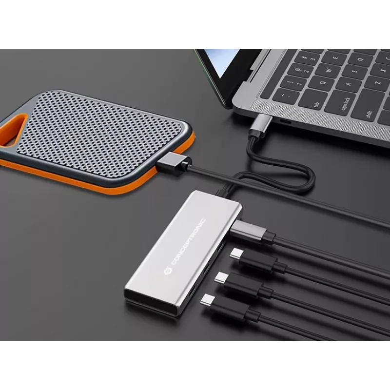 Conceptronic HUBBIES16G USB-keskitin USB 3.2 Gen 2 (3.1 Gen 2) Type-C 10 000 Mbit/s, harmaa