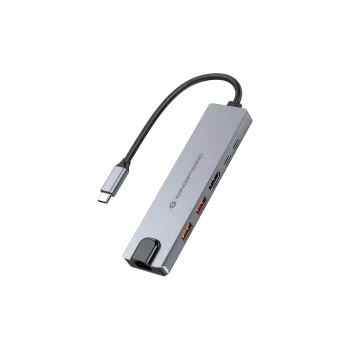 Conceptronic DONN29G 6-in-1 USB 3.2 Gen 2 -telakka, 4K60Hz HDMI, USB-A 10Gbps x 2, USB-C 10Gbps, GbE LAN, 140W USB PD 3.1