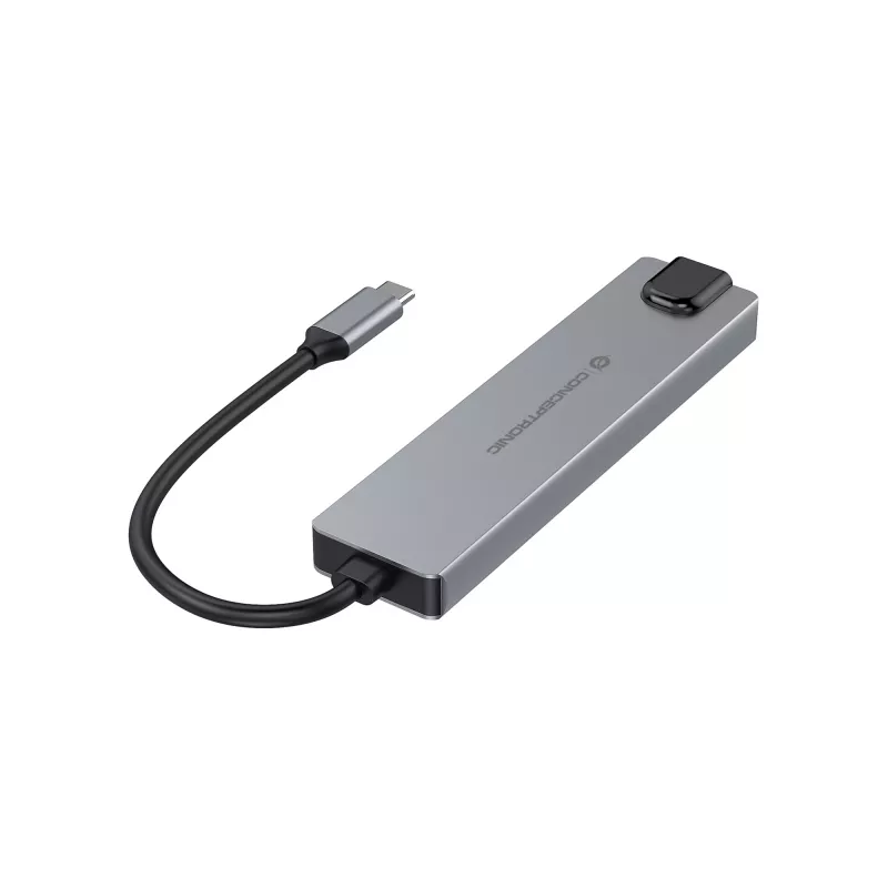 Conceptronic DONN29G 6-in-1 USB 3.2 Gen 2 -telakka, 4K60Hz HDMI, USB-A 10Gbps x 2, USB-C 10Gbps, GbE LAN, 140W USB PD 3.1