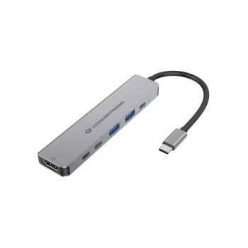 6-in-1 USB 3.2 Gen 1 -telakka CONCEPTRONIC DONN33G, HDMI, 2×USB-A 5Gbps, 2×USB-C 5Gbps, 100W USB PD, hopea