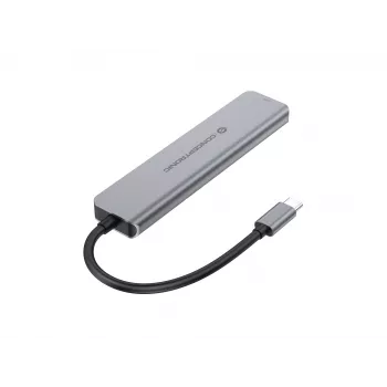 6-in-1 USB 3.2 Gen 1 -telakka CONCEPTRONIC DONN33G, HDMI, 2×USB-A 5Gbps, 2×USB-C 5Gbps, 100W USB PD, hopea