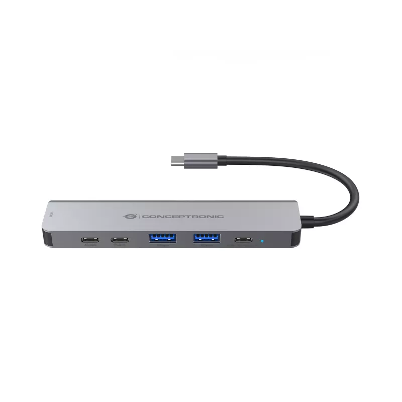 6-in-1 USB 3.2 Gen 1 -telakka CONCEPTRONIC DONN33G, HDMI, 2×USB-A 5Gbps, 2×USB-C 5Gbps, 100W USB PD, hopea