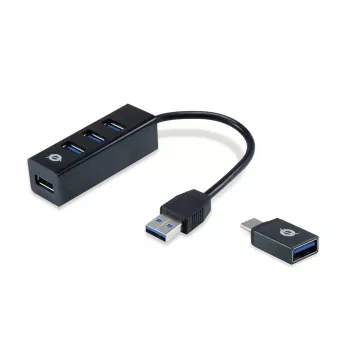USB-keskitin Conceptronic HUBBIES 4-porttinen USB 3.0 -keskitin USB-C OTG -sovittimella