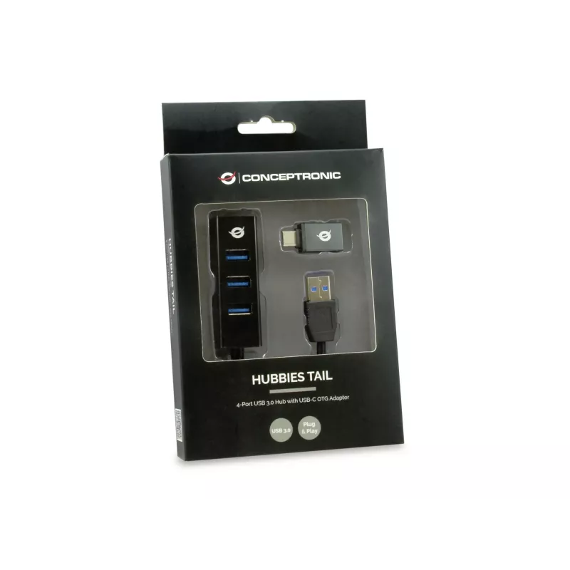 USB-keskitin Conceptronic HUBBIES 4-porttinen USB 3.0 -keskitin USB-C OTG -sovittimella