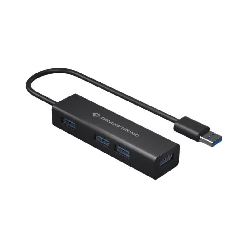 Conceptronic 4-porttinen USB 3.0 -alumiinikeskitin USB-C–USB-A-sovittimella