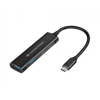 Conceptronic HUBBIES 4-porttinen USB 3.0 -keskitin, 2 USB-C- ja 2 USB-A-liitäntää, alumiinikotelo, USB-C-pistoke