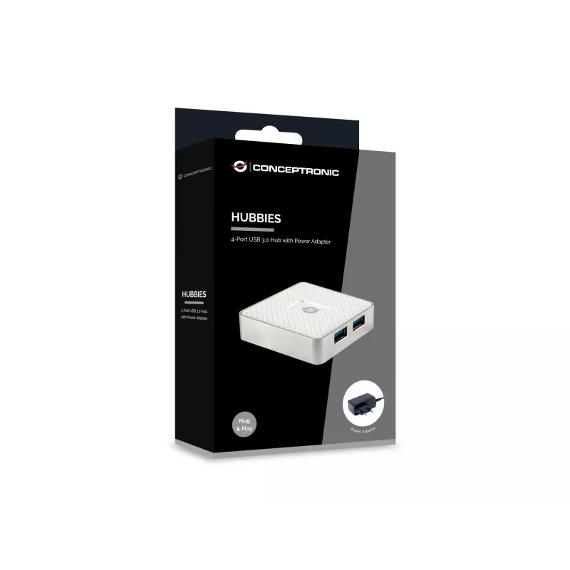 Conceptronic HUBBIES03W USB-keskitin USB 3.2 Gen 1 (3.1 Gen 1) Micro-B 5000 Mbit/s, valkoinen