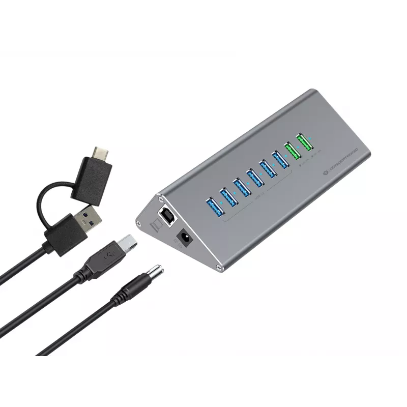 Conceptronic HUBBIES18G 10-in-1 60W USB 3.0 -keskitin-laturiyhdistelmä, 2-in-1 USB-C–USB-A-kaapeli, USB 3.2 Gen 1