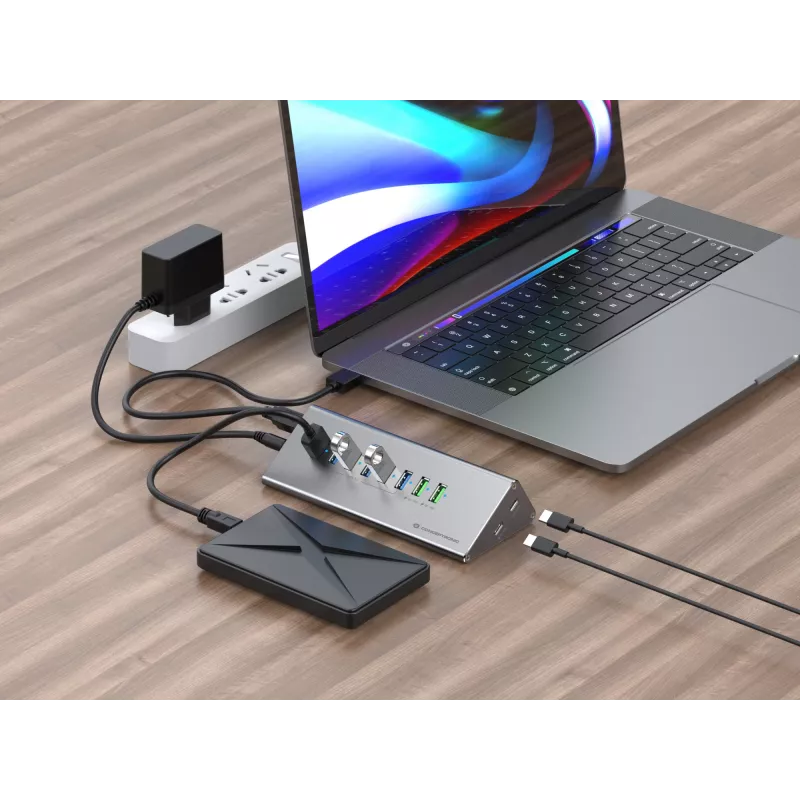 Conceptronic HUBBIES18G 10-in-1 60W USB 3.0 -keskitin-laturiyhdistelmä, 2-in-1 USB-C–USB-A-kaapeli, USB 3.2 Gen 1