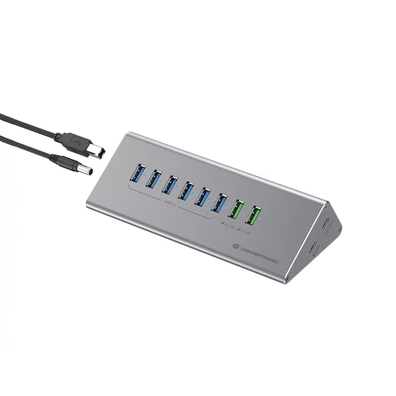 Conceptronic HUBBIES18G 10-in-1 60W USB 3.0 -keskitin-laturiyhdistelmä, 2-in-1 USB-C–USB-A-kaapeli, USB 3.2 Gen 1