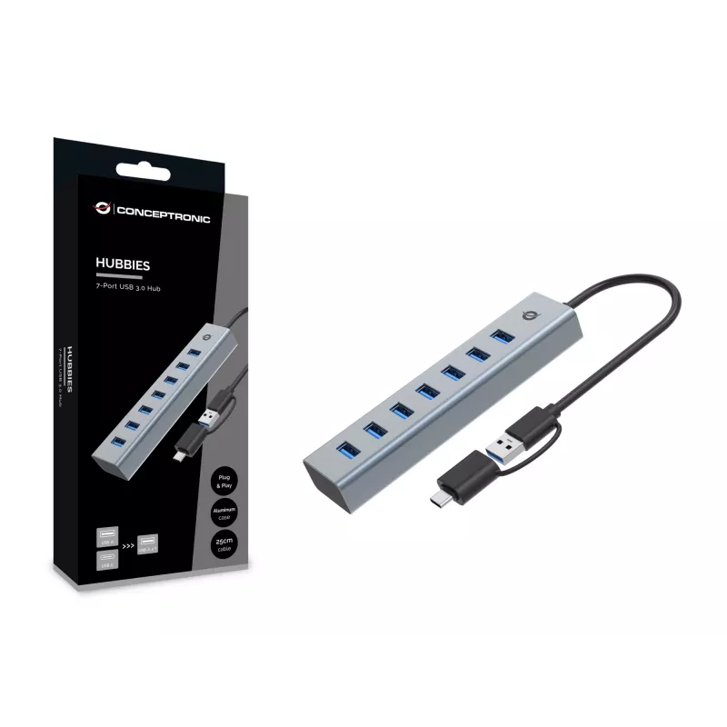 Conceptronic HUBBIES21G 7-porttinen USB 3.0 -keskitin, 5 Gbit/s, USB-A x 7