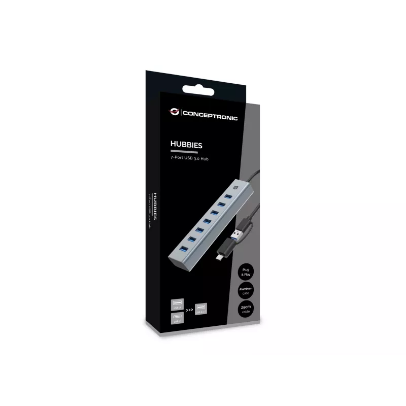 Conceptronic HUBBIES21G 7-porttinen USB 3.0 -keskitin, 5 Gbit/s, USB-A x 7