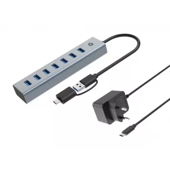 Conceptronic HUBBIES21GP 7-porttinen USB 3.0 -keskitin virtalähteellä, 5 Gbit/s, USB-A x 7