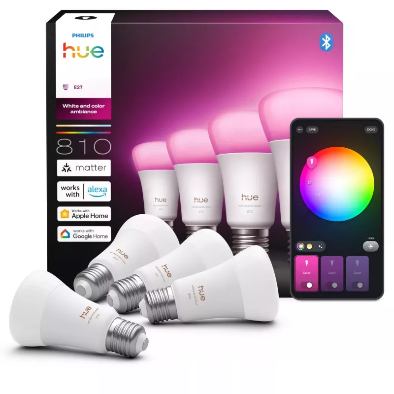 Älylamppu Philips A60 E27, Bluetooth/Zigbee, 6 W, 810 lm, valkoinen, 4 kpl:n pakkaus
