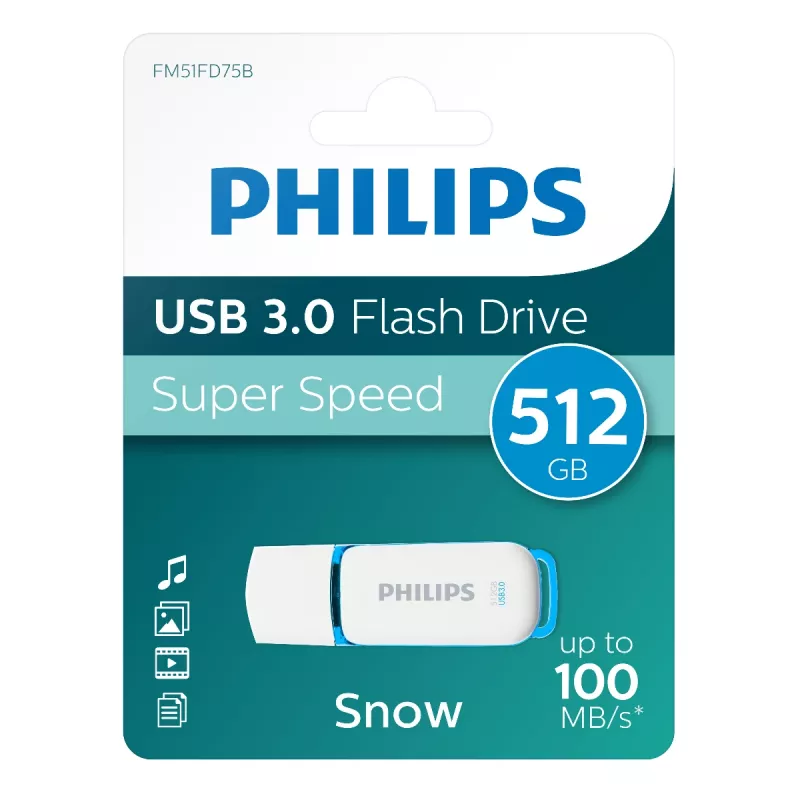 USB-muistitikku Philips FM51FD75B 512 GB, USB Type-A, USB 3.2 Gen 1 (3.1 Gen 1), valkoinen