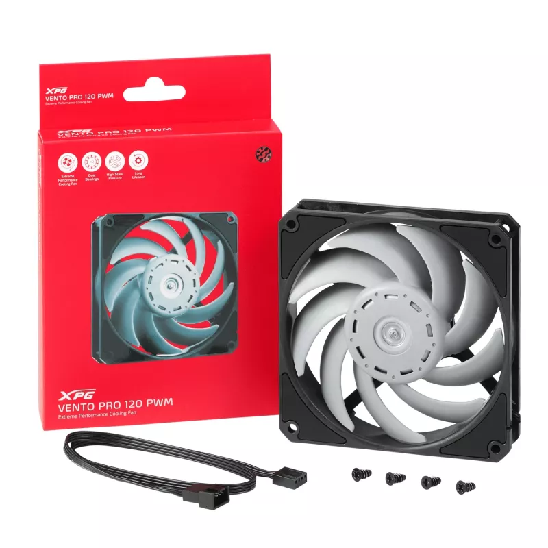 XPG VENTO PRO 120 PWM musta, tuuletin, 12 cm, 450 kierr./min, 2500 kierr./min, musta, valkoinen