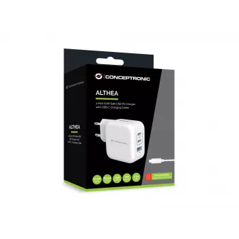 Conceptronic 3-porttinen 67W GaN USB PD -laturi USB-C-latauskaapelilla, USB-C x 2, USB-A x 1, QC 3.0, PPS